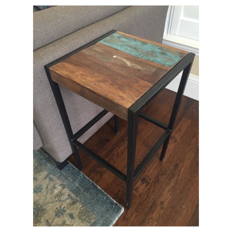 Industrial Reclaimed Wood and Iron Stool - (26H x 14W x 14D) - Natural - Timbergirl