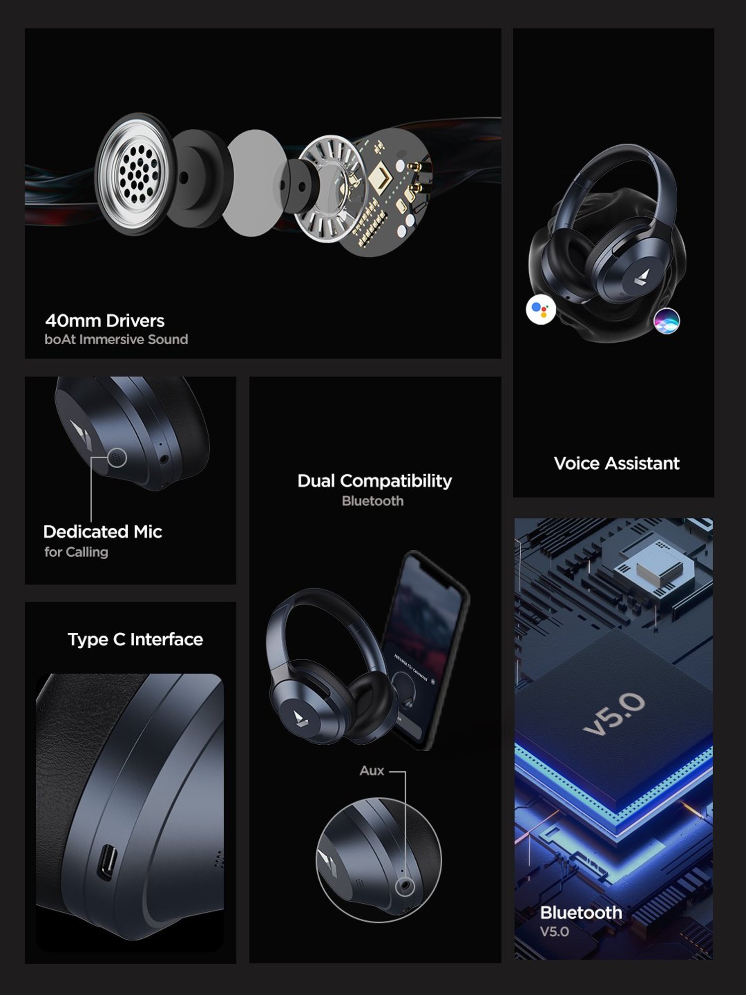 Boat Nirvanaa 751ANC T Headset with Hybrid Active Noise Cancellation & 65H Playback (Bold Blue)