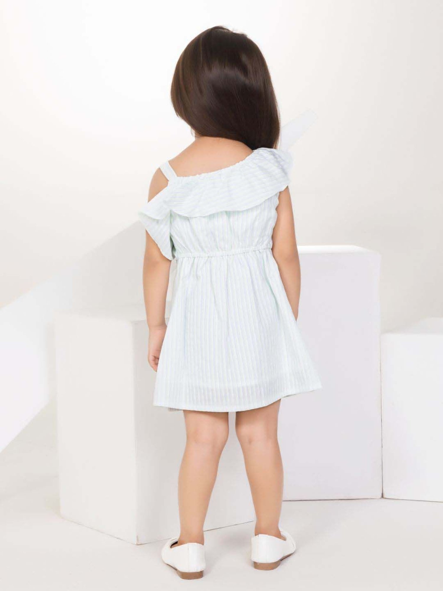 Peppermint Girls Teal Cotton Striped Dress