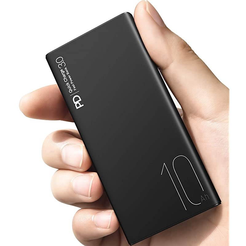 WB1 PD + QC 30 Portable Charger 10000mAh Slim and Light Fast Power Bank 18W High Charging Speed External Battery Pack with USB C InputOutput Compatiable for iPhoneiPadSamsung Black