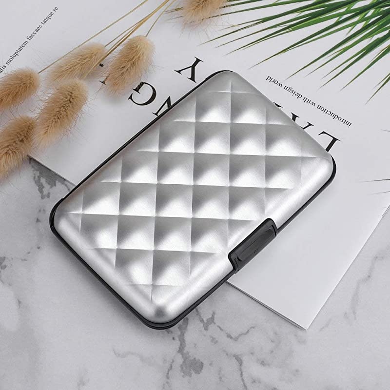 RFID Blocking Credit Card Protector Aluminum ID Case Hard Shell Business Card Holders Metal Wallet for Men or Women (Aluminum, Silver-L)