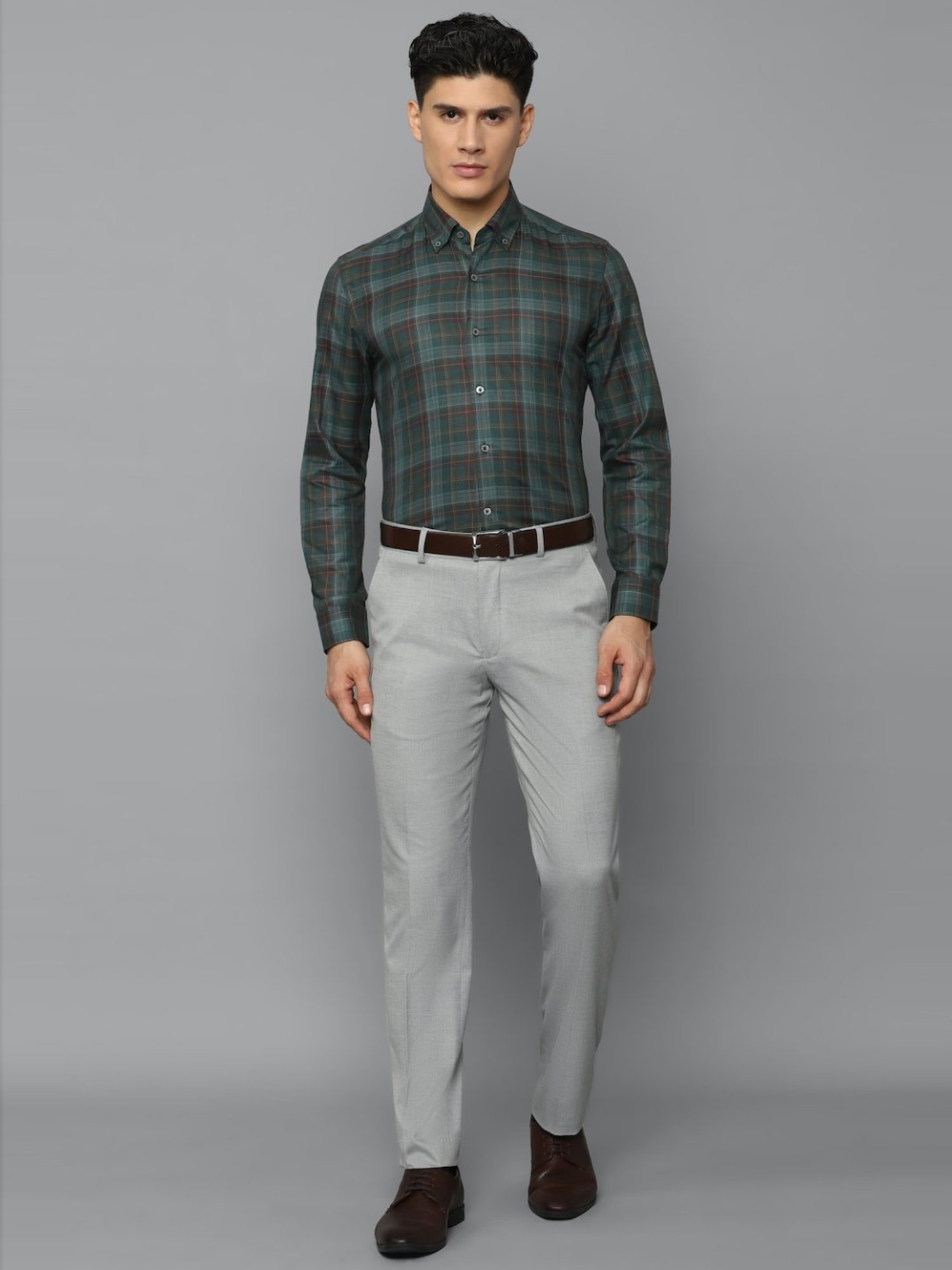 Luxure By Louis Philippe Green Cotton Slim Fit Checks Shirt