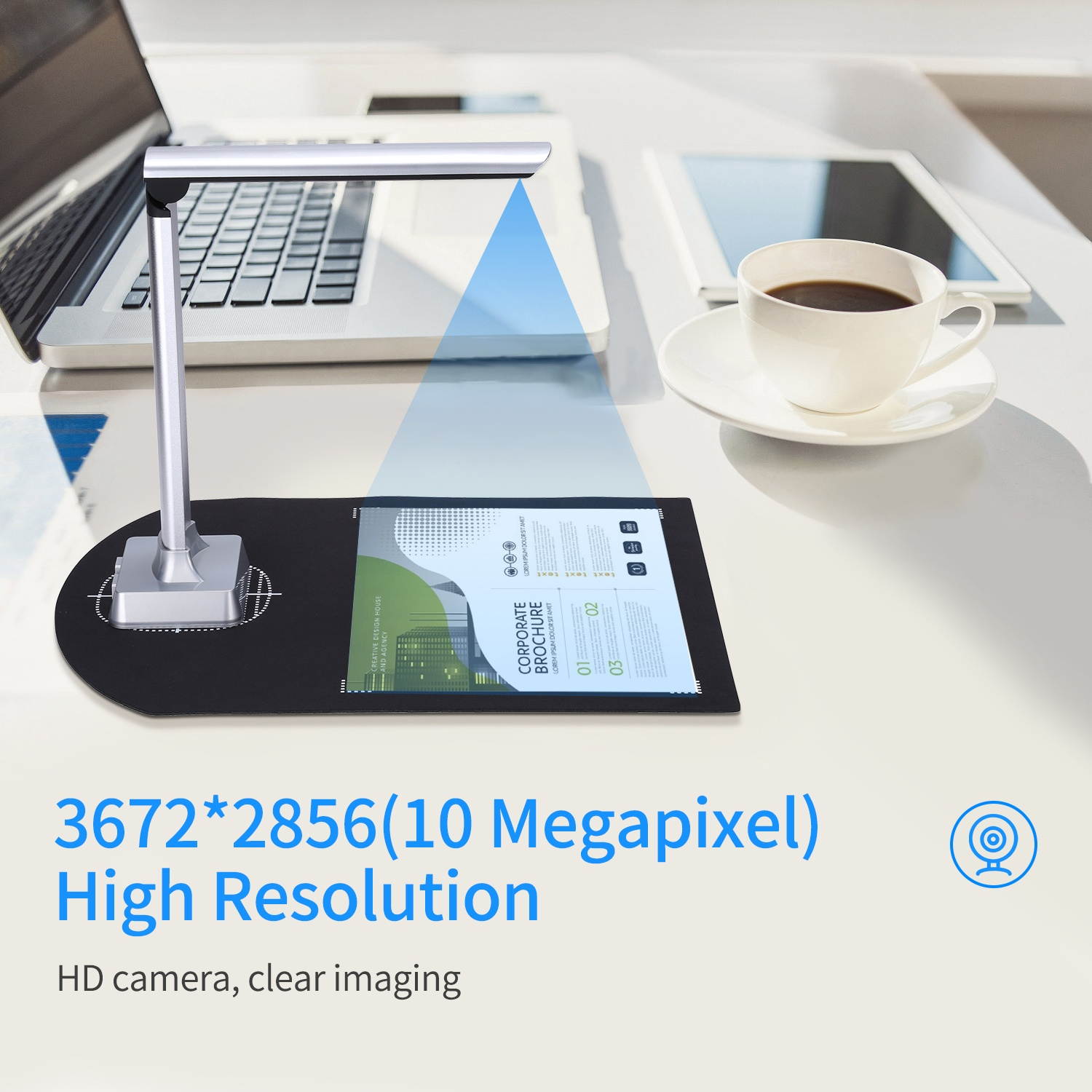 Aibecy BK31 Portable Document Camera Scanner USB 2.0 HD 10 Mega-pixels High Speed Scanner Capture Size A4 Support PDF Format Export with LED Light Compatible with Windows for Office Classroom