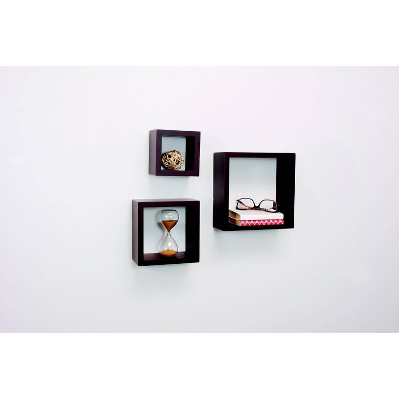 Set of 3 Cubbi Floating Wall Shelves Espresso
