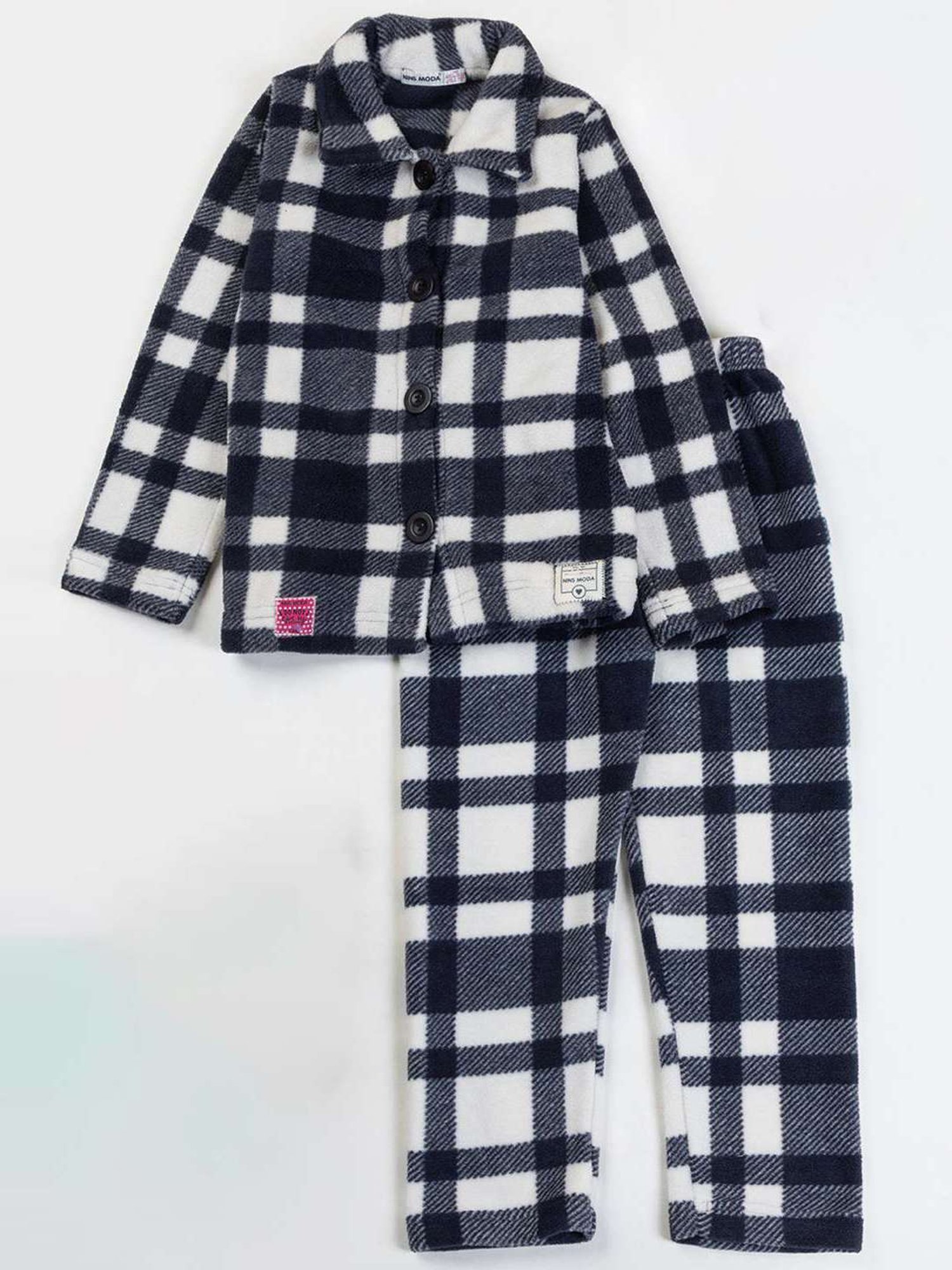 NINS MODA Girls Navy & White Chequered Full Sleeves Shirt Set
