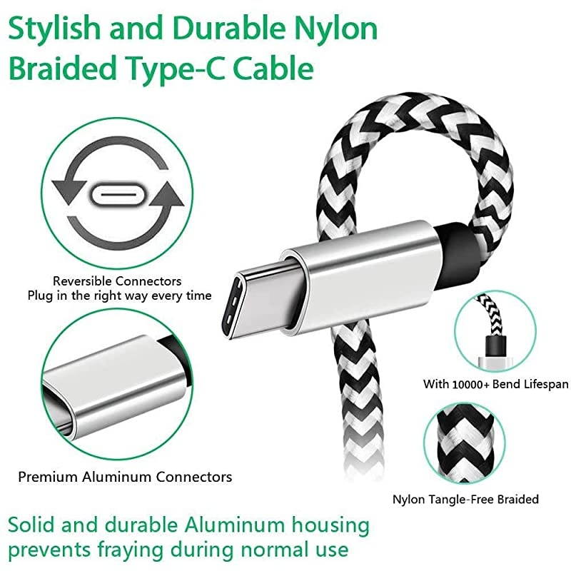 USB Type C Cable, 2Pack Extra Long USB A to USB C Fast Charger Cable 10Ft 6Ft,  Nylon Braided USB C Cord for Samsung Galaxy S10 S9 A10e A20 A21 S8 A51 A01, Note 10 9,LG V60 V50 V40,Google Pixel