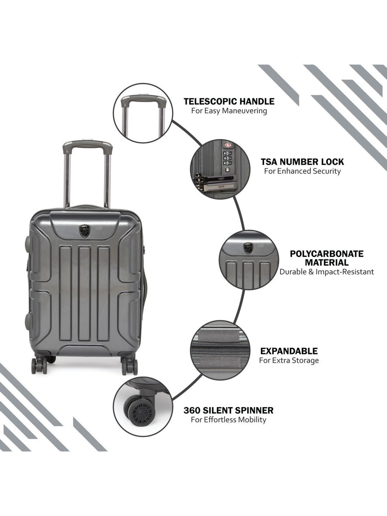 HEYS Commander Gunmetal Textured Hard Cabin Trolley Bag -21 cm