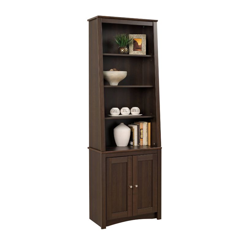 Tall Slant-Back Bookcase with 2 Shaker Doors Espresso - Prepac