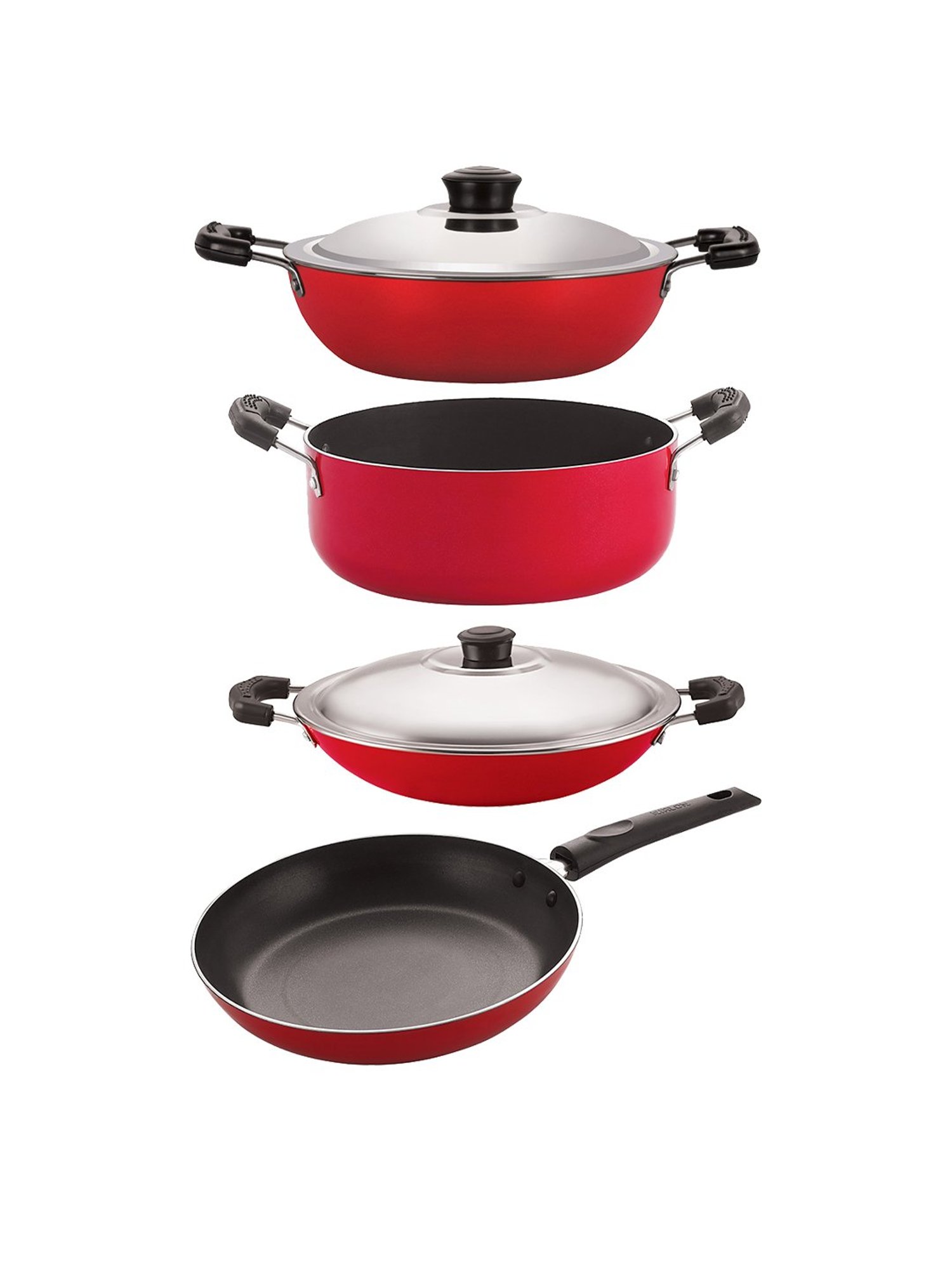 Nirlon Non-Stick Red Aluminium cookware Combo with bakelight H & le Set of 4-Pieces
