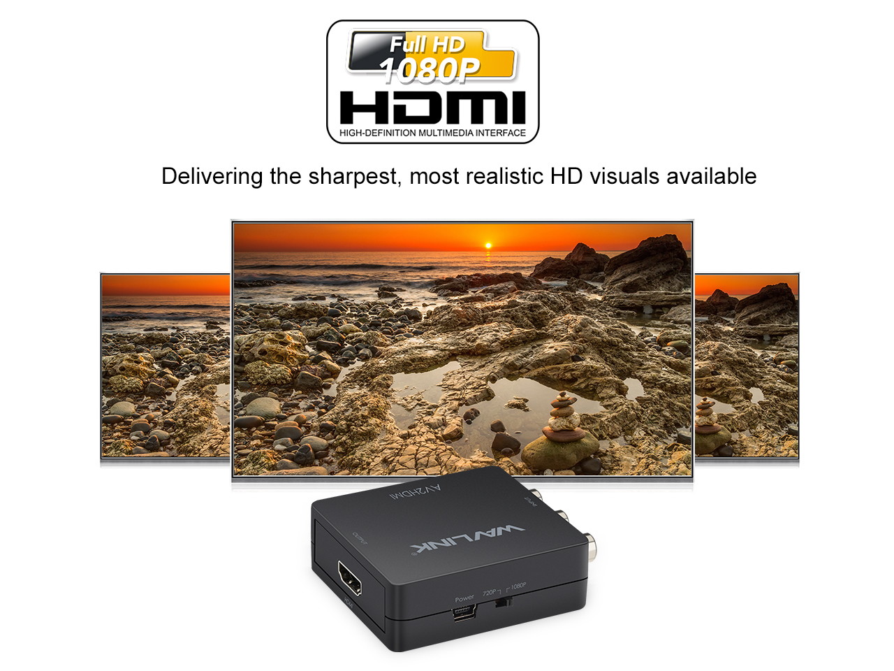 Wavlink 1080P Mini AV to HDMI Converter Adapter RCA Composite CVSB AV to HDMI Video Audio AV2HDMI Converter Support PAL/ NTSC SECAM with USB Cable for TV/ PC/ PS3/ STB/ Xbox VHS / VCR / DVD - Black