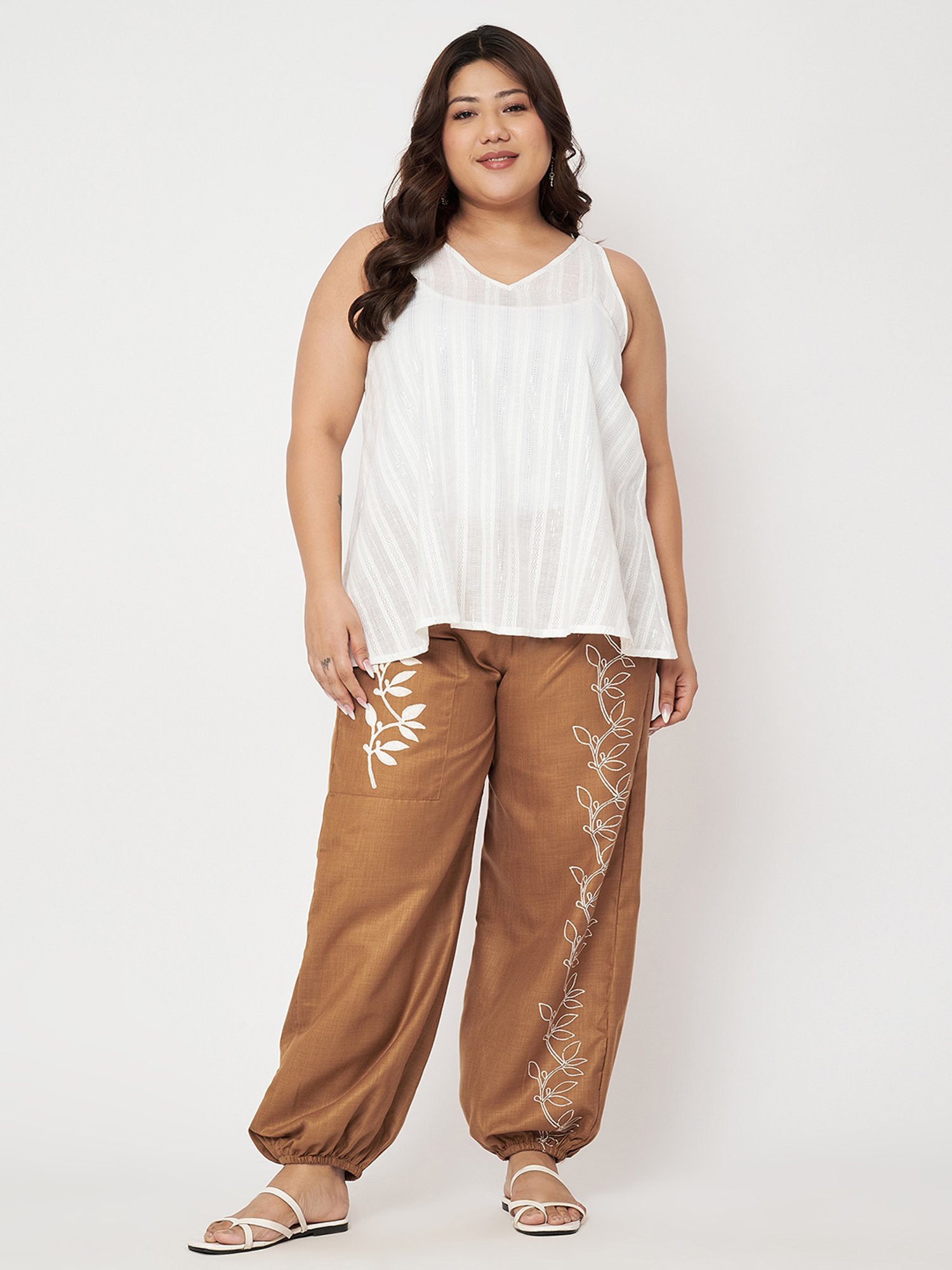 9rasa Mustard Printed Plus Size Pants