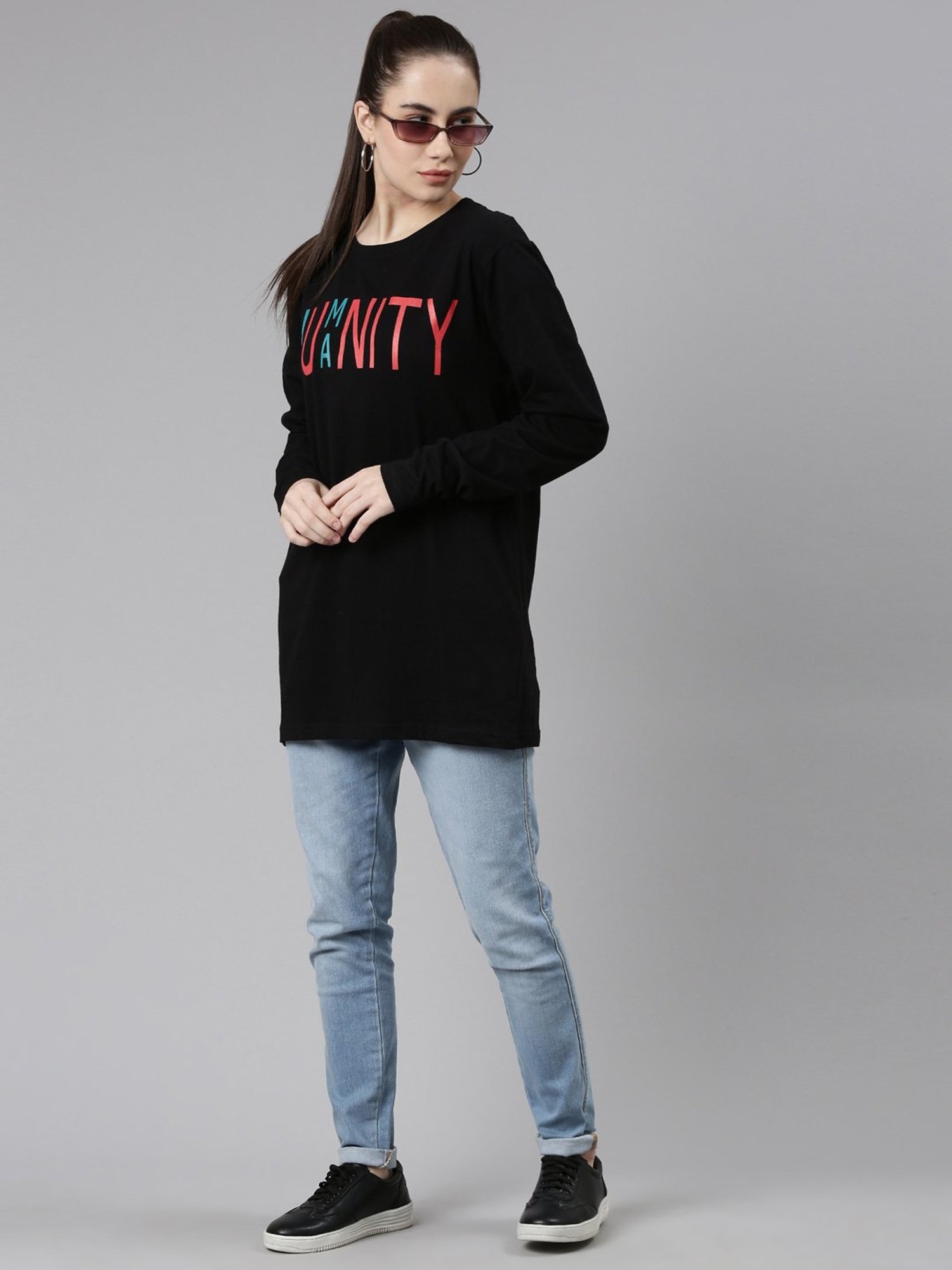 Kryptic Black Printed Cotton Oversized T-Shirt