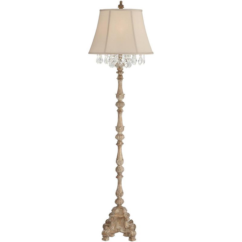 Barnes and Ivy Traditional Floor Lamp Distressed Candlestick Crystal Glass Beading Cream Bell Shade for Living Room Reading
