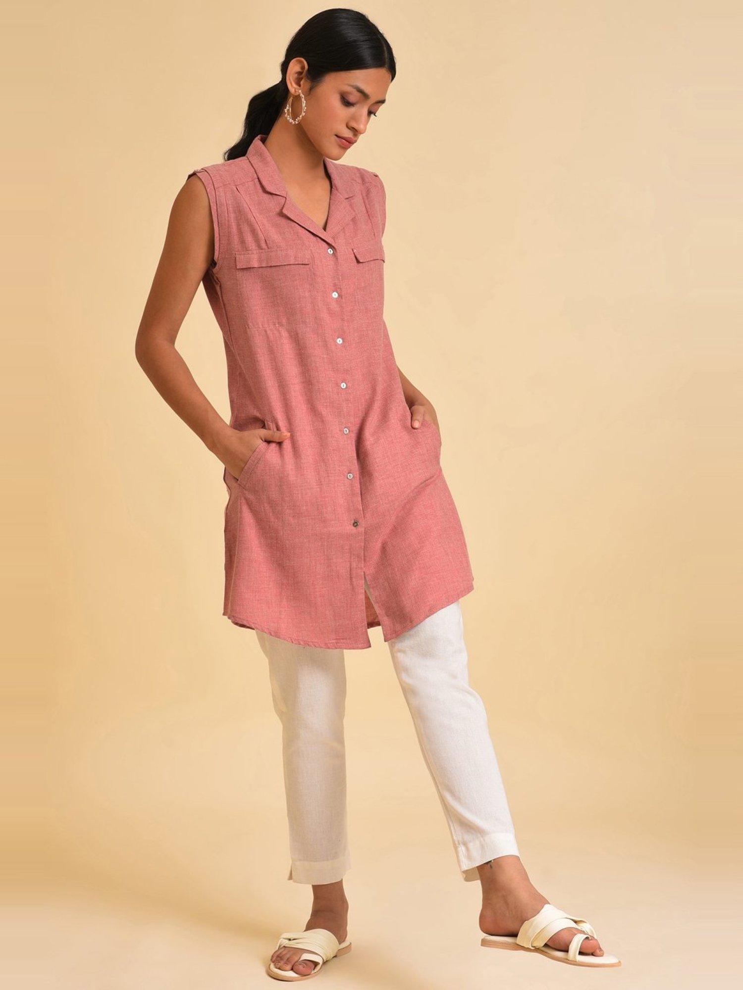 W Pink Cotton Regular Fit Tunic