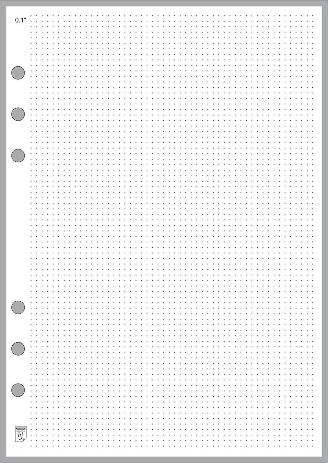 A5 Size Dot Grid Paper Refill (0.10"), Sized and Punched 6-Ring A5 Notebooks by Filofax, Mulberry, Kikki K, TMI, and others. Sheet Size 5.83" x 8.27" (148mm x 210mm)