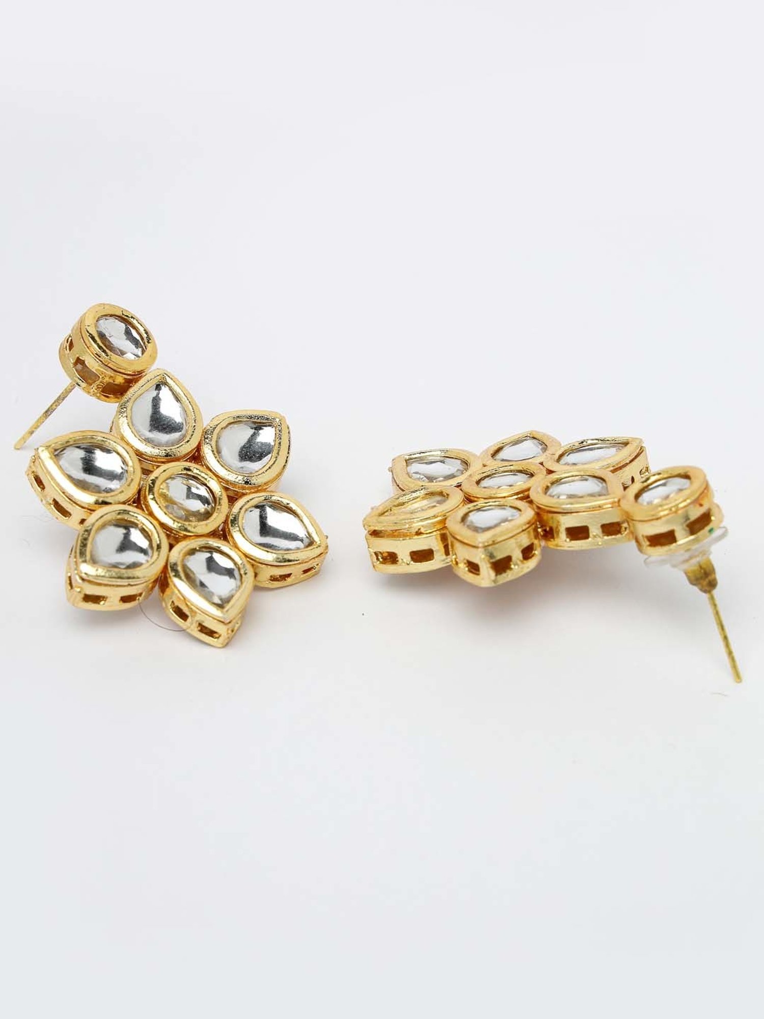 NVR Rhodium-Plated Kundan-Studded Necklace And Earrings for Women