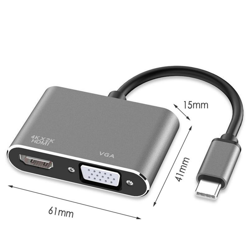 USB C to HDMI VGA Adapter, 2 in 1 Type C to VGA HDMI Converter Adaptor with 4K UHD, 1080P VGA, Dual Screen Display Converter Compatible with Mac Book, Chromebook, HUAWEI, 2019 iPad Pro and more