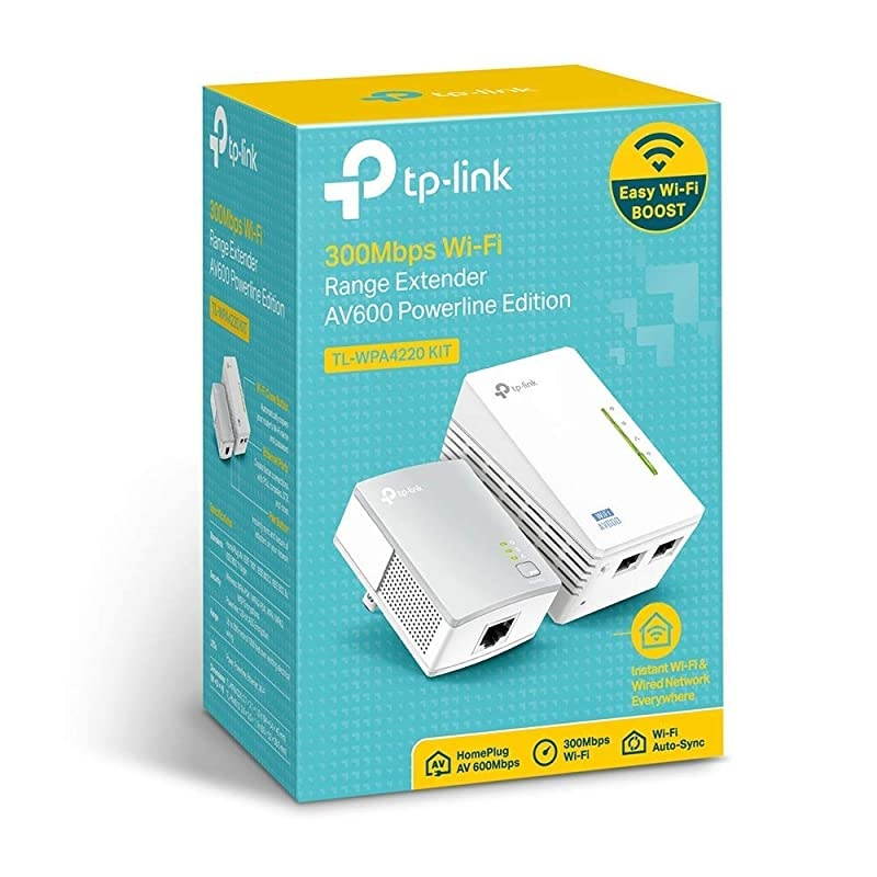 AV600 Powerline WiFi Extender Powerline Adapter with WiFi WiFi Booster Plug amp Play Power Saving Ethernet over Power Expand both Wired and WiFi Connections TLWPA4220 KIT