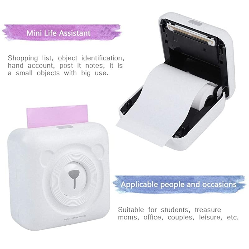 Photo Printer Wireless BlueTooth Thermal Photo Printer Pocket Note Receipt Printer 57mm with USB Cable Support for Child Painting Women Men Gift