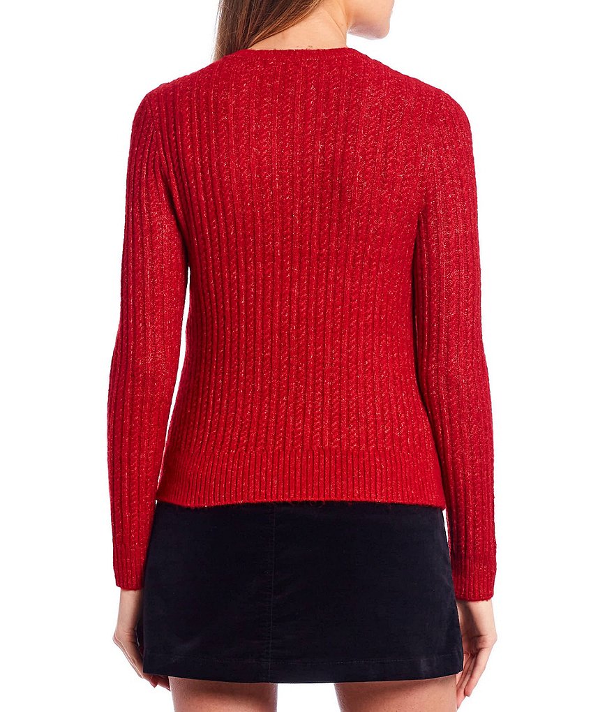 Copper Key Shoulder Button Detail Cable Knit Sweater