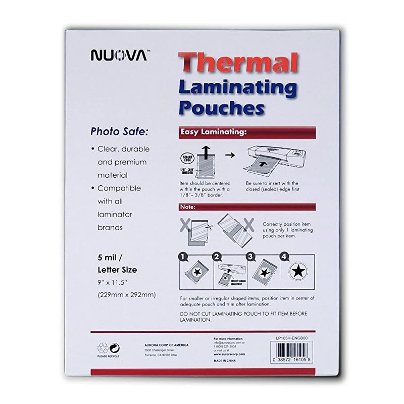 100-Pack, 5 Mil Thermal Laminating Pouches 9 x 11.5 Inches, Letter Size, LP105H