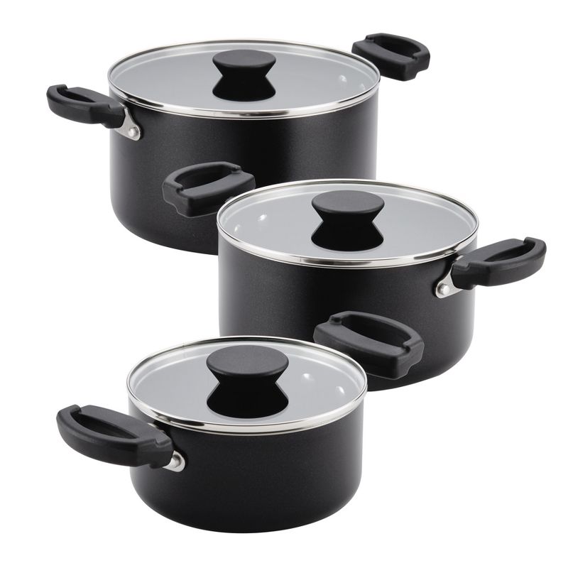 Farberware Neat Nest 6pc Nesting & Stacking Aluminum Nonstick Saucepot Set Black