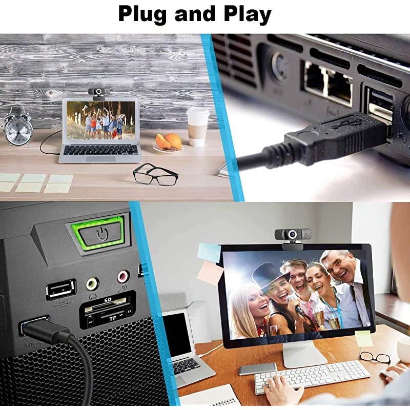 Webcam 1080P  Manual Focus Full HD Live Stream Web Camera for Video Calling and RecordingLaptop Camera with Builtin MicsComputer USB Webcam with Widescreen and 360 Degree Rotatable Clip