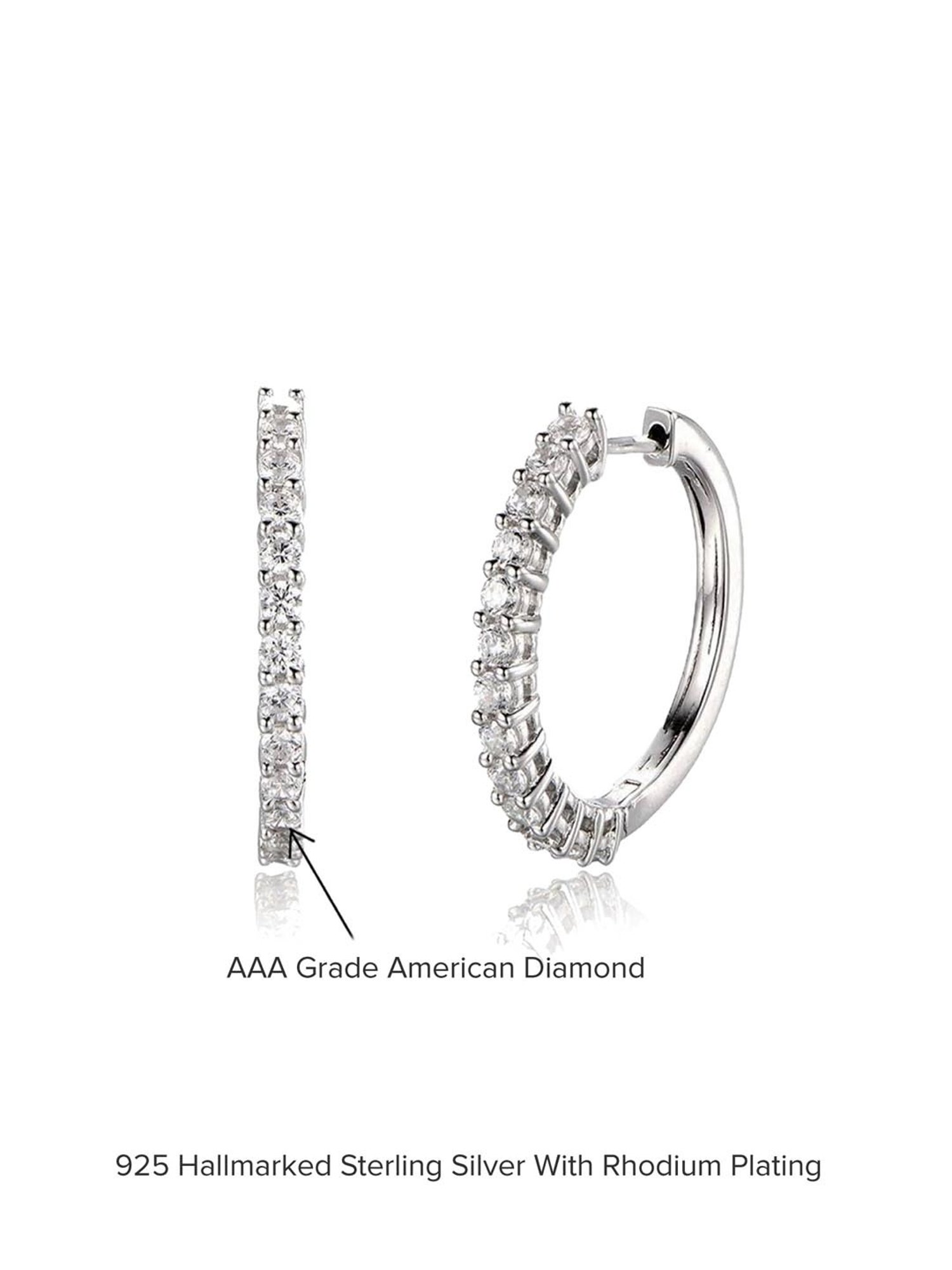 925 Silver AAA Grade American Diamond Bali Hoops Earrings for Women & Girls
