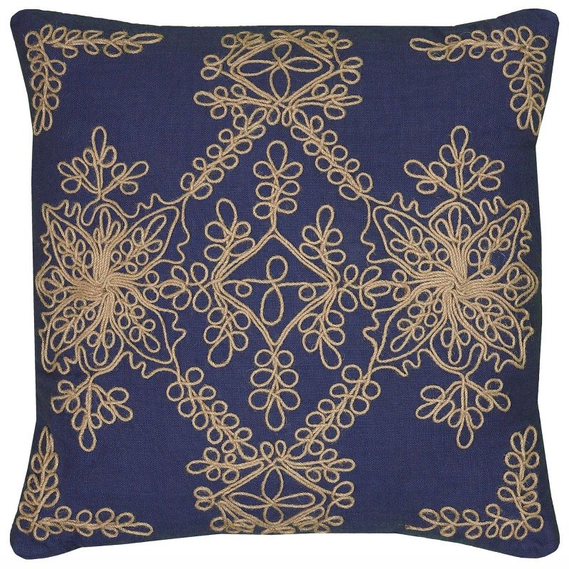 18"x18" Applique Throw Pillow Needlework Motif Navy - Rizzy Home