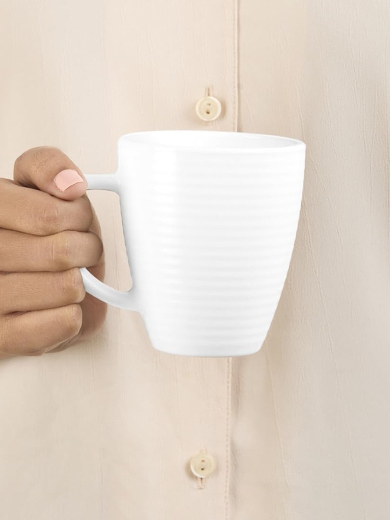 Larah by Borosil White Ceramic Mugs - Set of 2 240ml