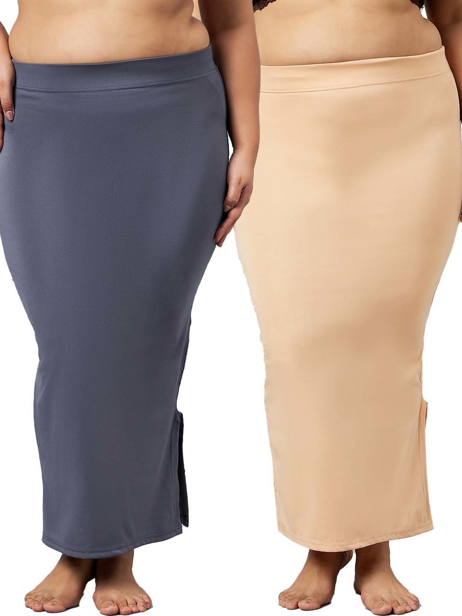 Secrets By ZeroKaata Beige & Grey Plain Saree Shapewear - Pack Of 2