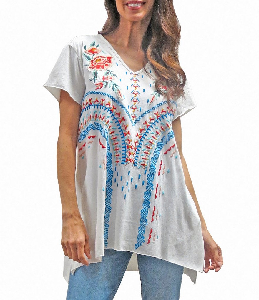 Karyn Seo Rory Vintage Embroidered Knit V-Neck Tunic