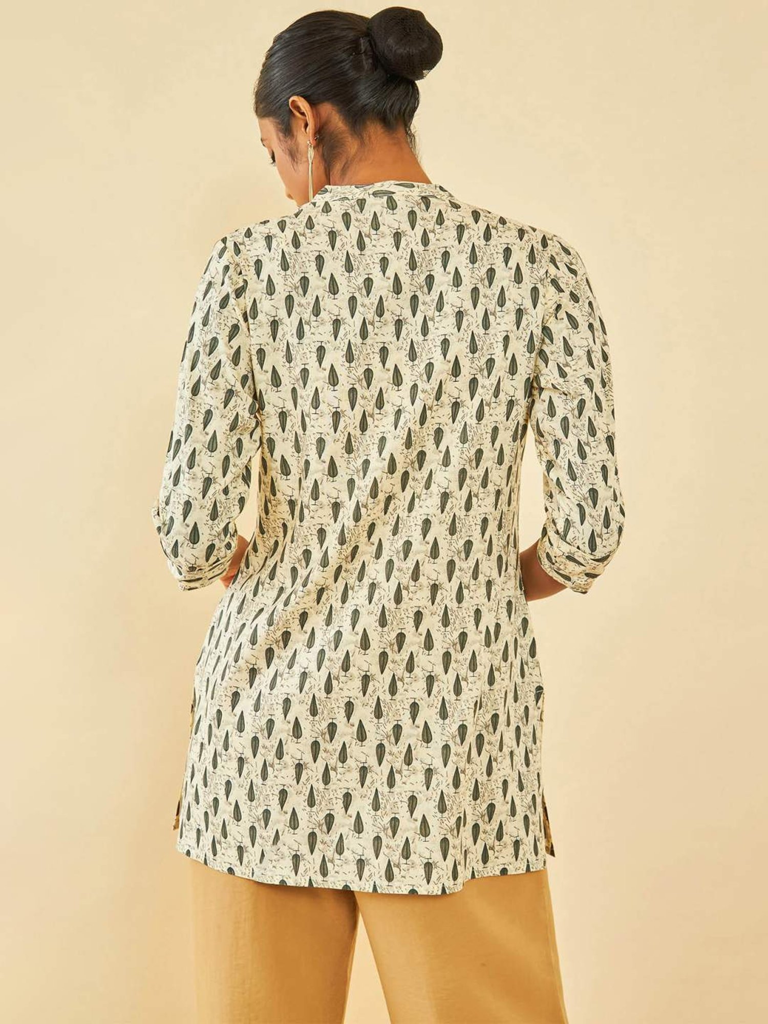 Soch Cream Rayon Botanical Printed Tunic With Tassels