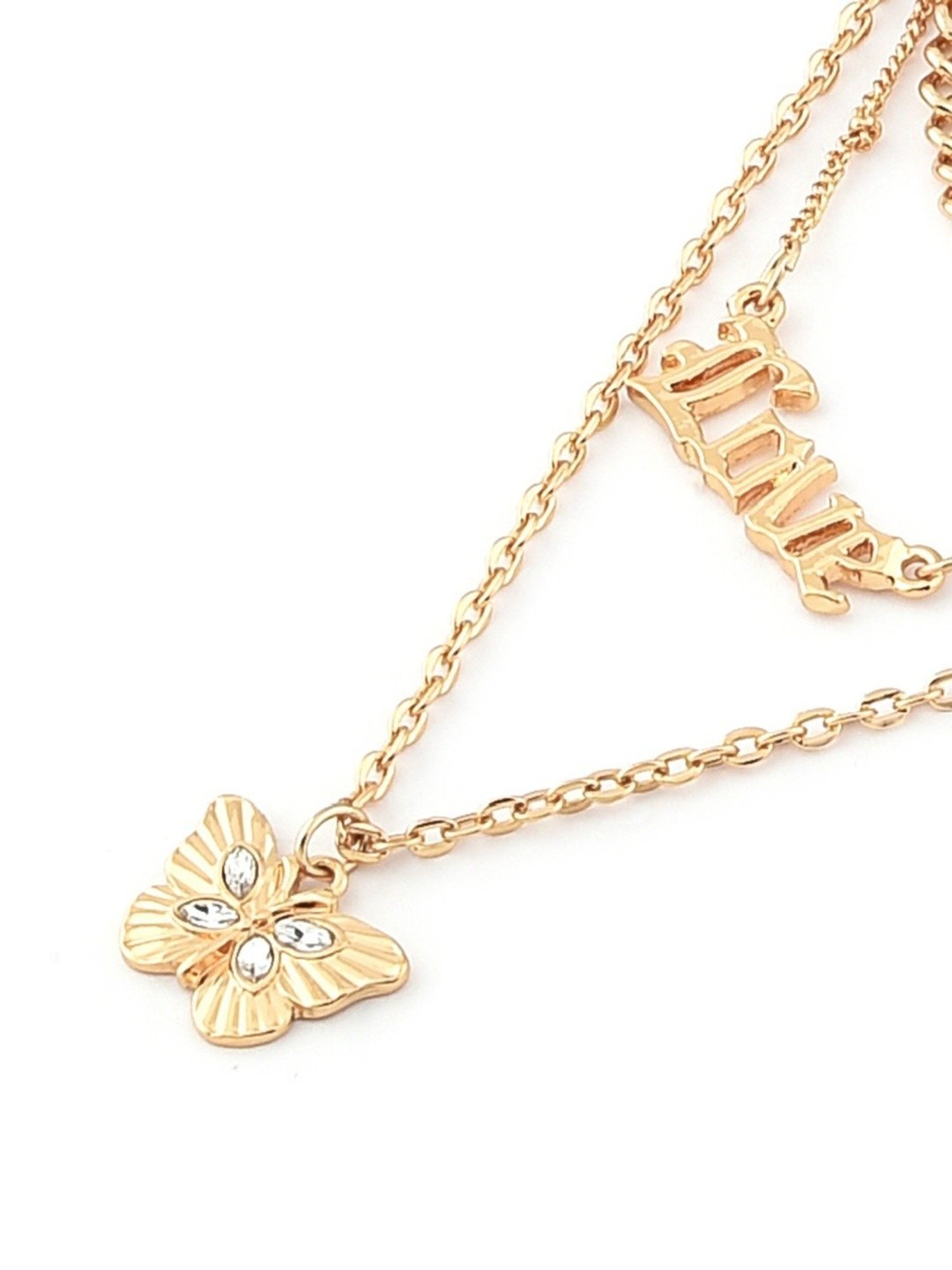 Zaveri Pearls Gold Tone 3 Layers Contemporary Love Butterfly Chain Earring & Bracelet Set-ZPFK12079