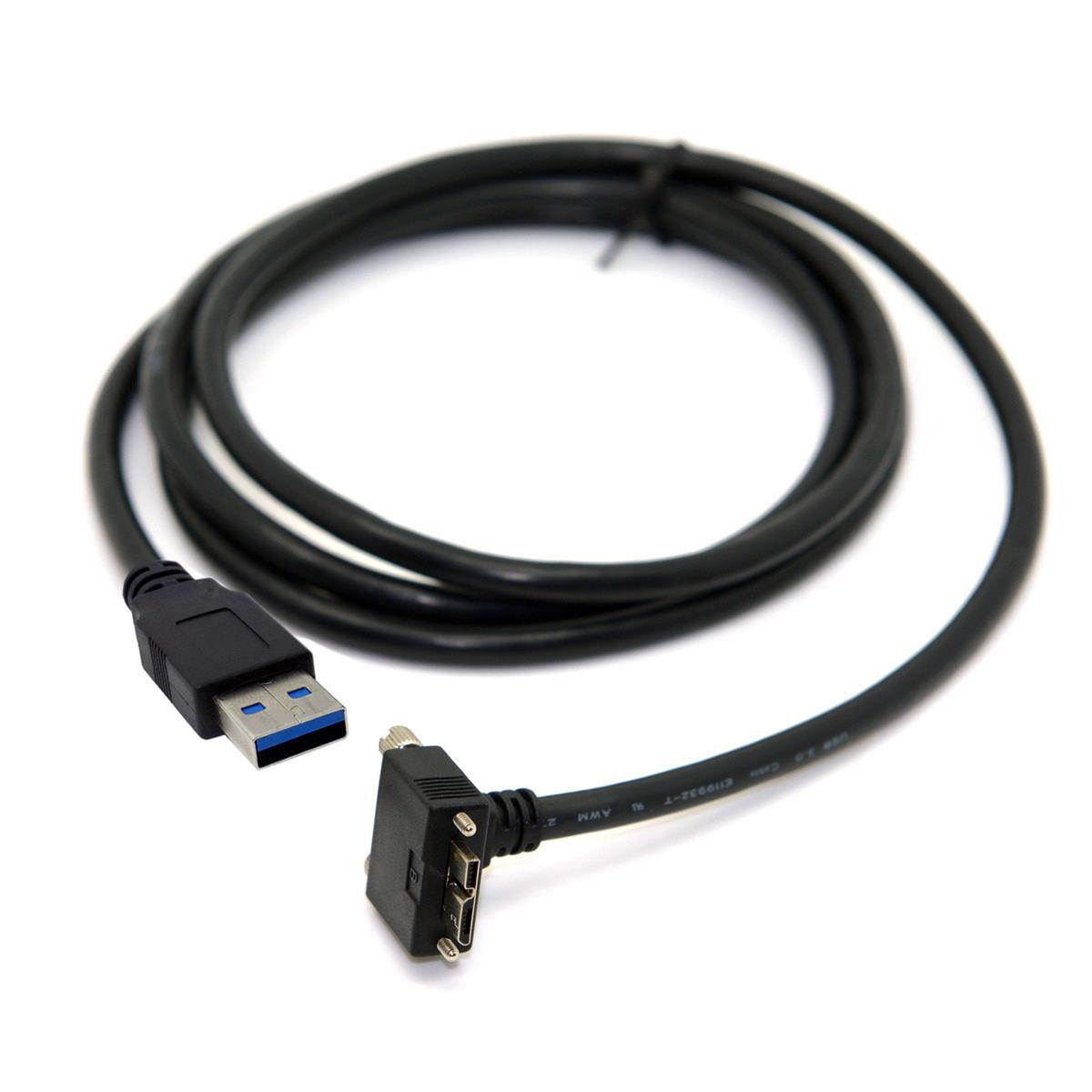 USB 3.0 Male to 90 Degree Up Angled Micro B Male Data Cable with Screws Mount for Industrial Camera 1.2m