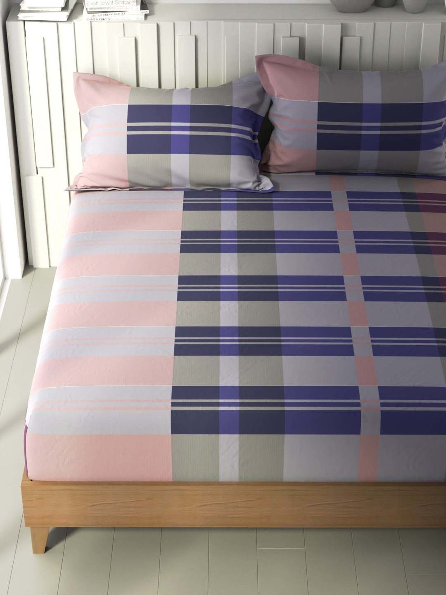 House This Juniper Blue Cotton 600 TC Double Size Bedsheet With Pillow Covers