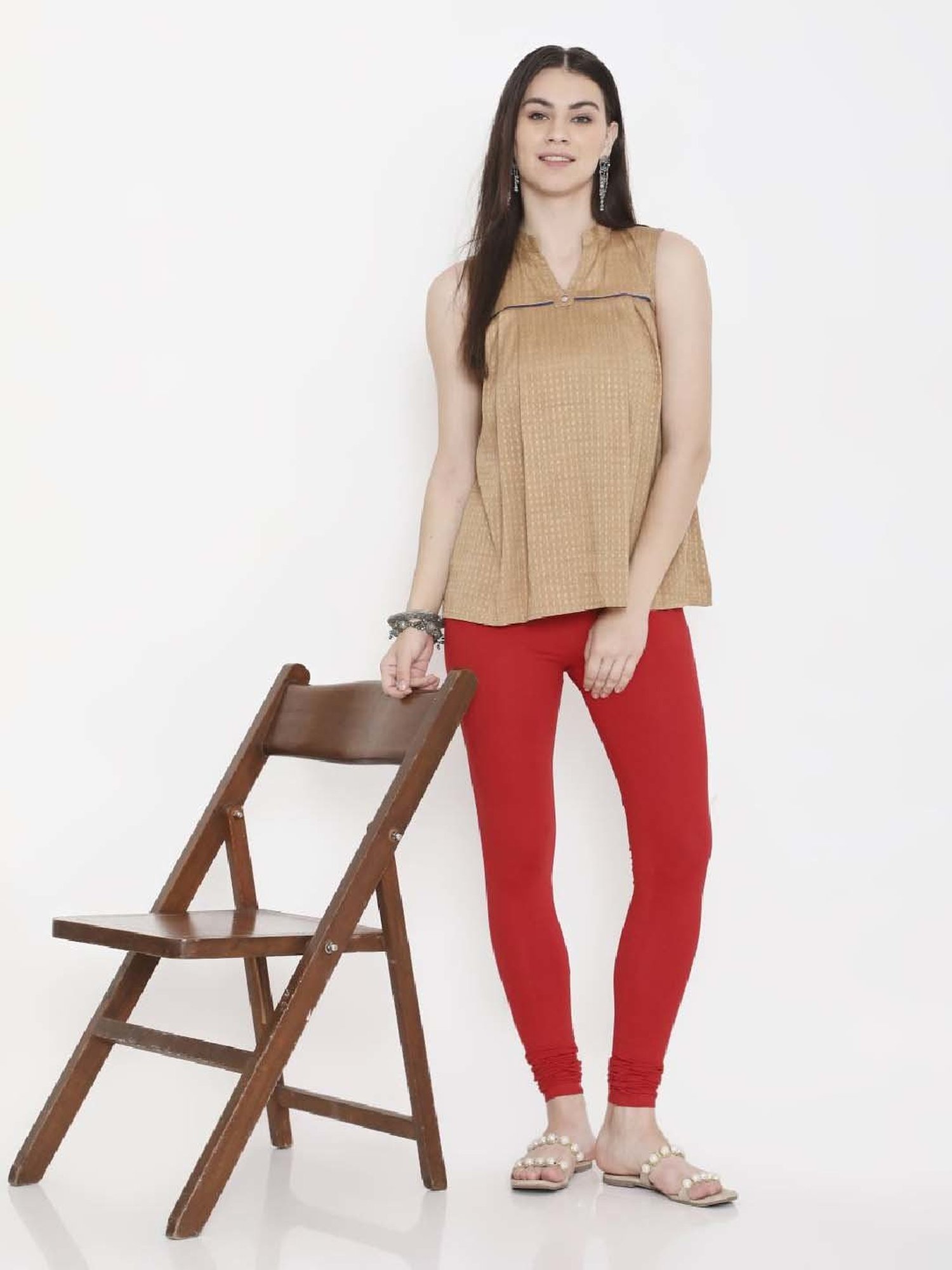 FEELINGS Red Plain Churidar Leggings