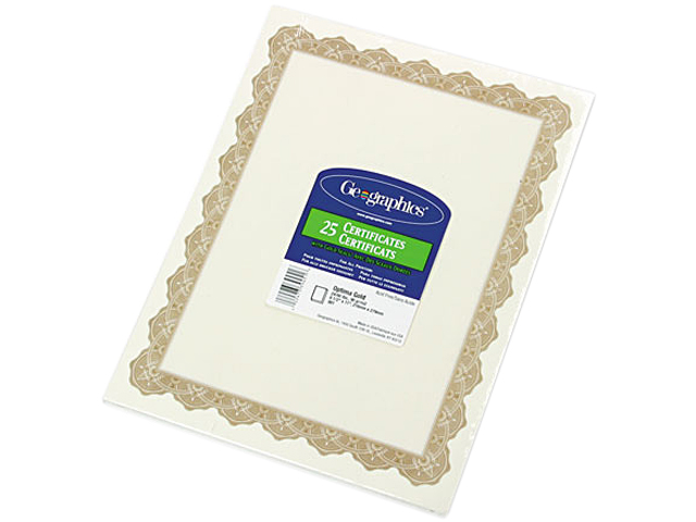 Geographics Parchment Paper Certificates, 8-1/2 x 11, Optima Gold Border, 25/Pack