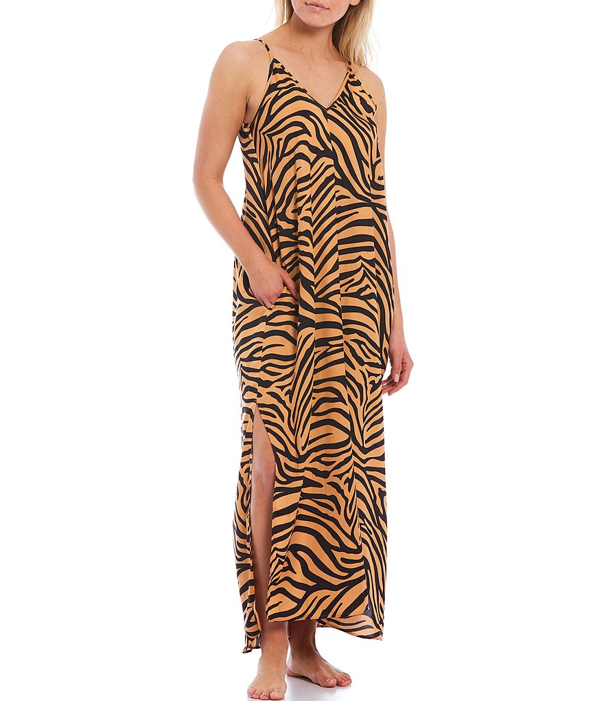 Van Winkle & Co. Animal Print Satin Maxi Chemise