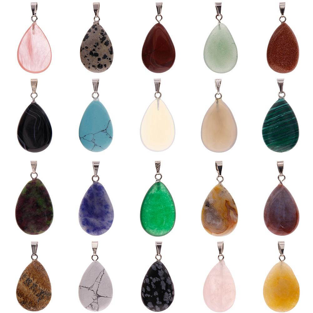 20 Pcs Heart and Waterdrop Stone Pendants Assorted Color Chakra Beads Crystal Charms for Jewelry Making
