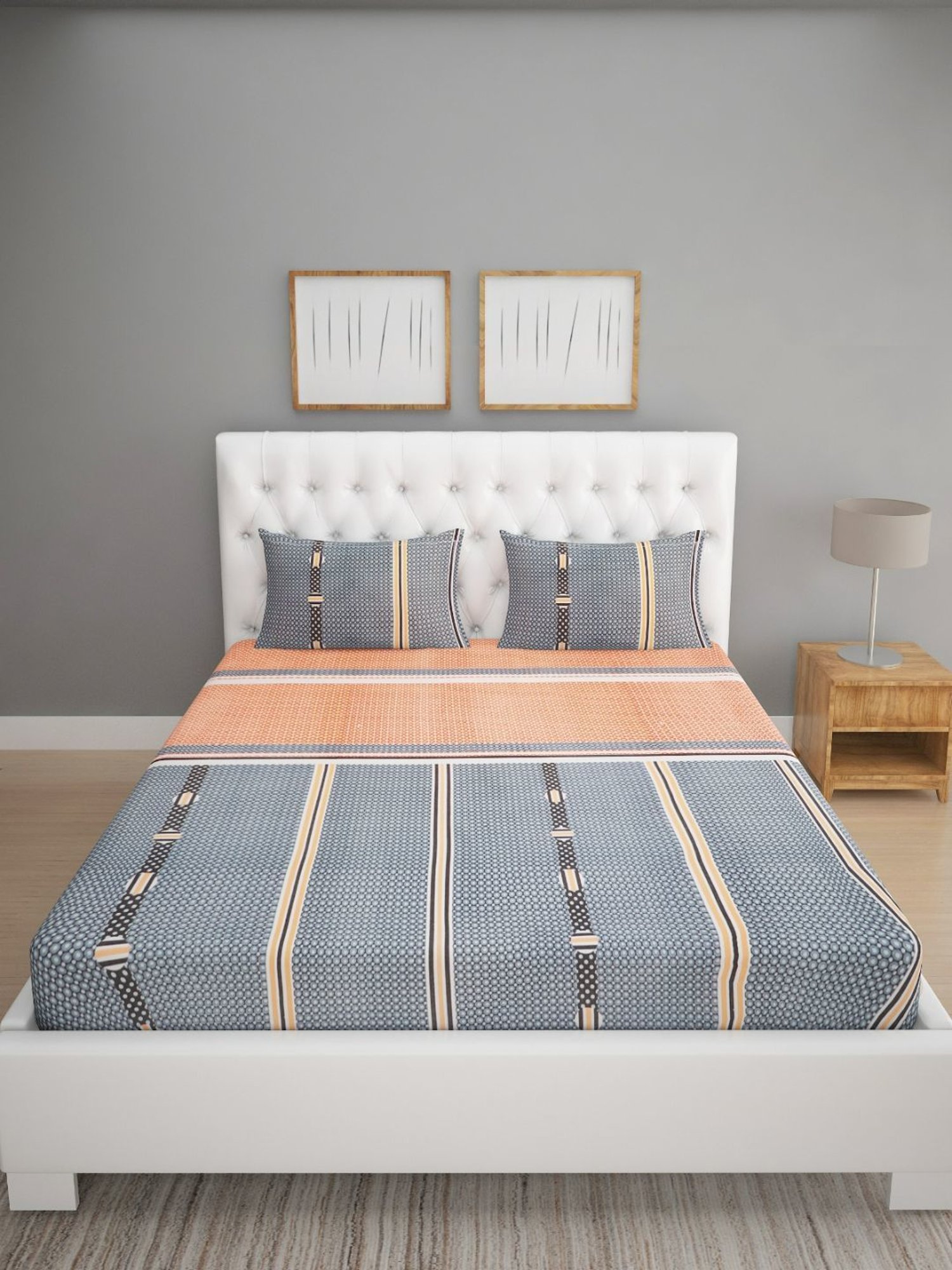 Romee Ethnic Turquoise Blue 144 TC Cotton Queen Sized Bed Sheet with 2 Pillow Covers