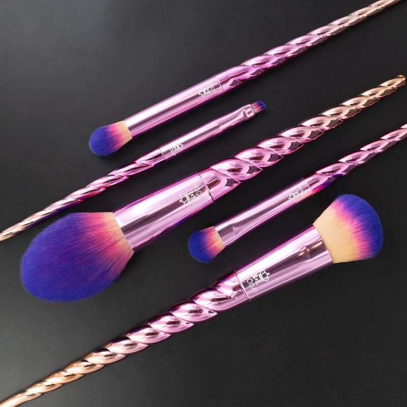 MODA Brush Mythical 6pc Star Travel Makeup Brush Set with Holographic Zip Case, Includes - Blush, Complexion, Domed Shadow, and Angle Eyeliner Brushes