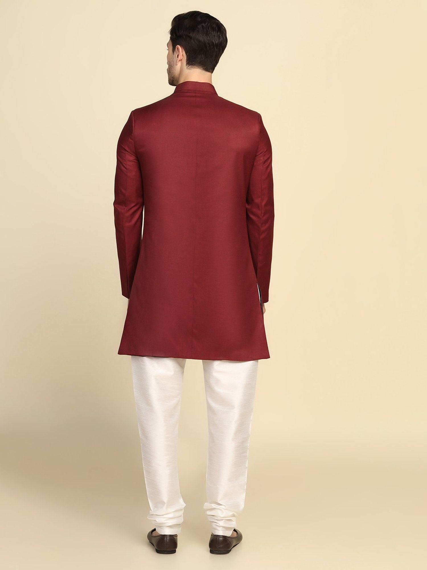 TAHVO Maroon Slim Fit Sherwani Jacket