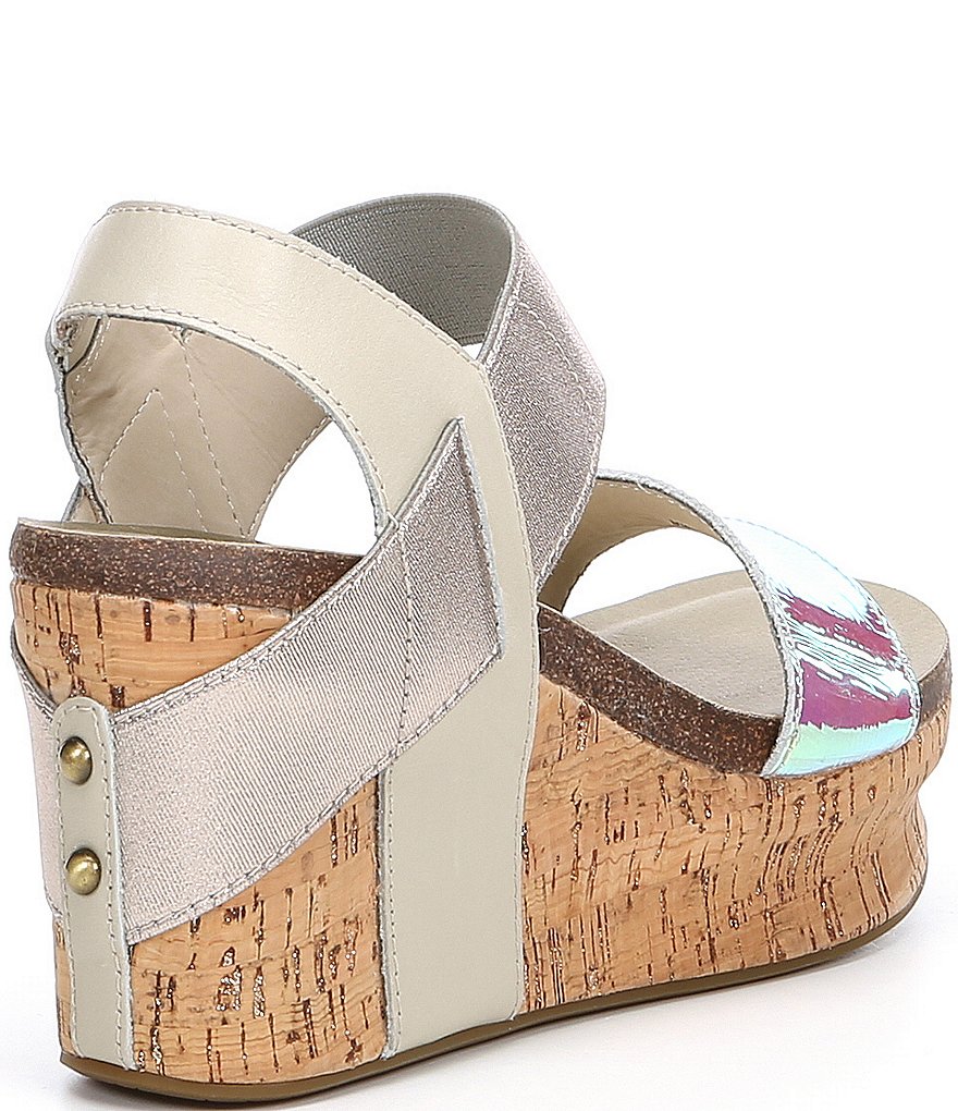 OTBT Bushnell Iridescent Leather & Fabric Platform Wedges