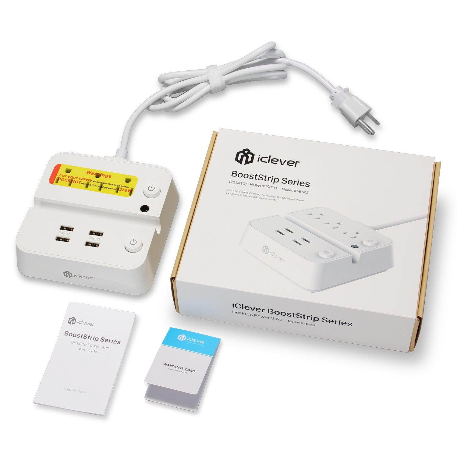 [Separate Switch Control] iClever BoostStrip IC-BS02 Smart Power Strip | USB Charger with 4 USB + 3 AC Outlets, Dual Switch Control Charging Station and Phone/Tablet Stand - White