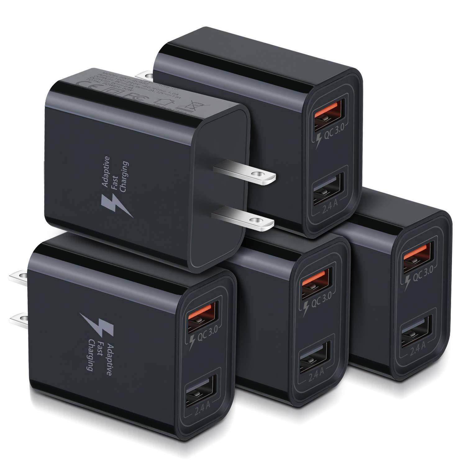 Fast Charge QC 3.0 USB Wall Charger, Costyle 5 Pack 30W Dual 2 Ports Adapter (QC 3.0 & 5V 2.4A) Adaptive Fast Charging Block Compatible for iPhone 11 XS XR, Samsung Galaxy S10 S9, iPad, HTC, LG(Black)