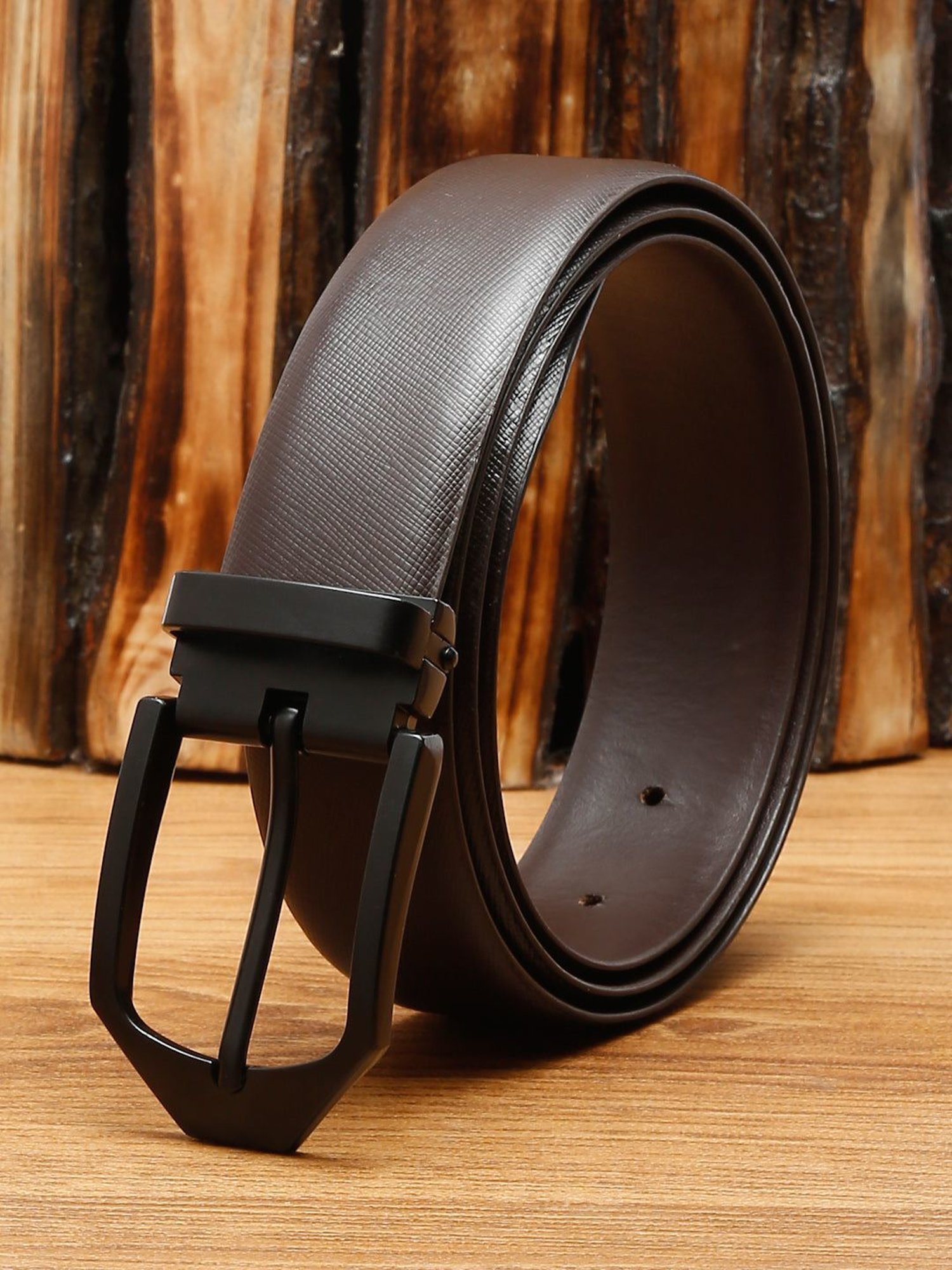 Louis Stitch Brown Textured Leather Formal Belt for Men