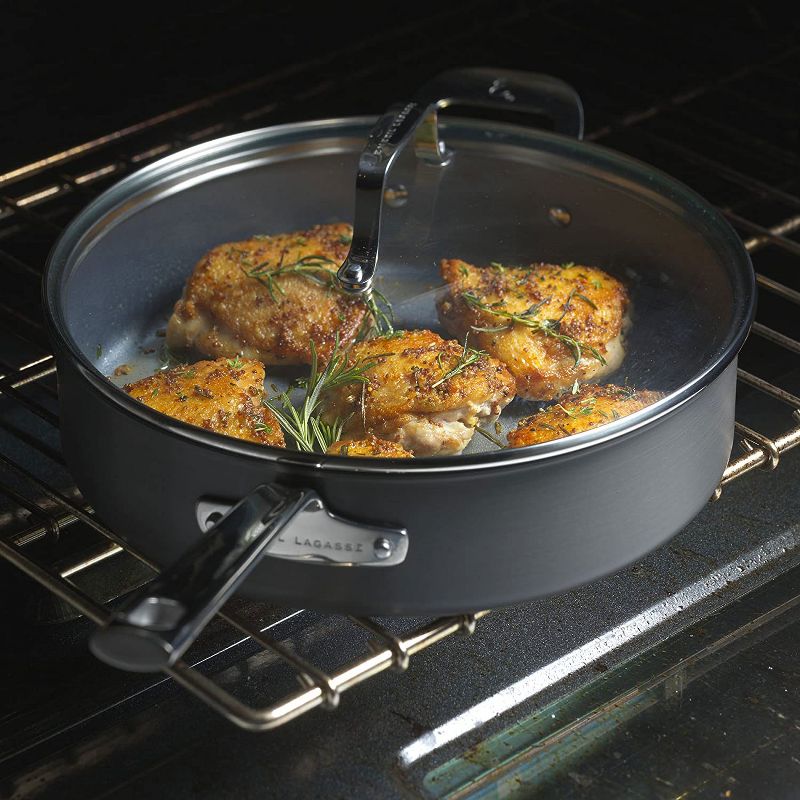 Emeril Lagasse 62928 Heavy-Duty Nonstick Hard Anodized Covered Deep 5 Quart Saute and Frying Pan with Glass Lid, Gray
