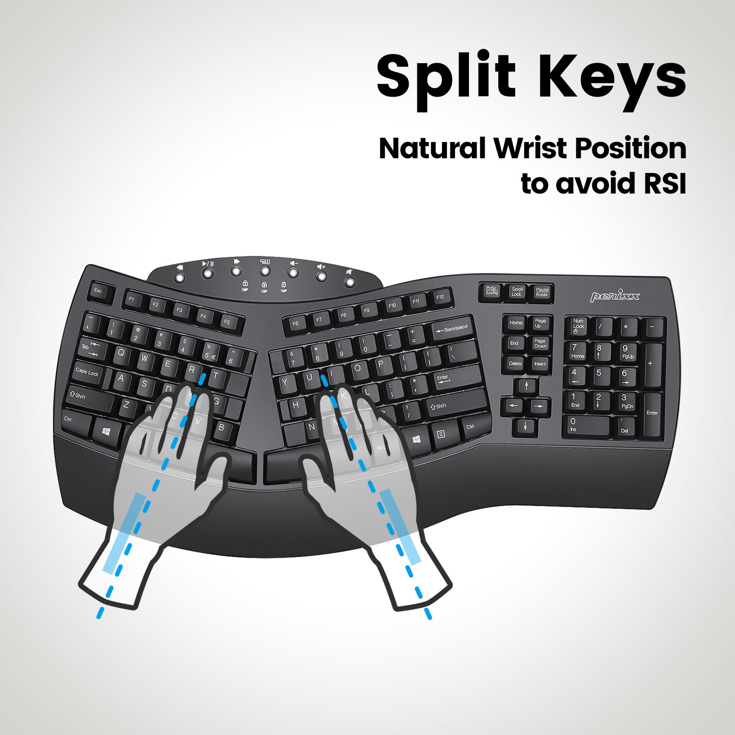 Perixx PERIBOARD-612 Wireless Ergonomic Split Keyboard with Dual Mode 2.4G and Bluetooth Feature, Compatible with Windows 10 and Mac OS X System, Black