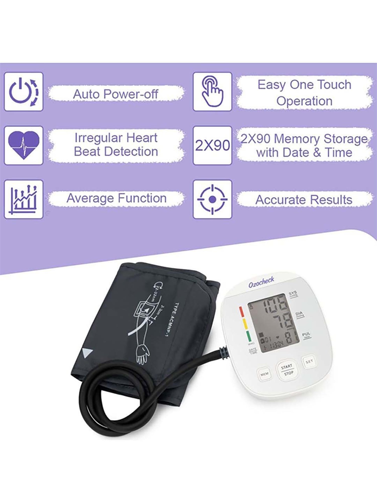 Ozocheck Atom BP Apparatus Digital Automatic Blood Pressure Monitor (White)